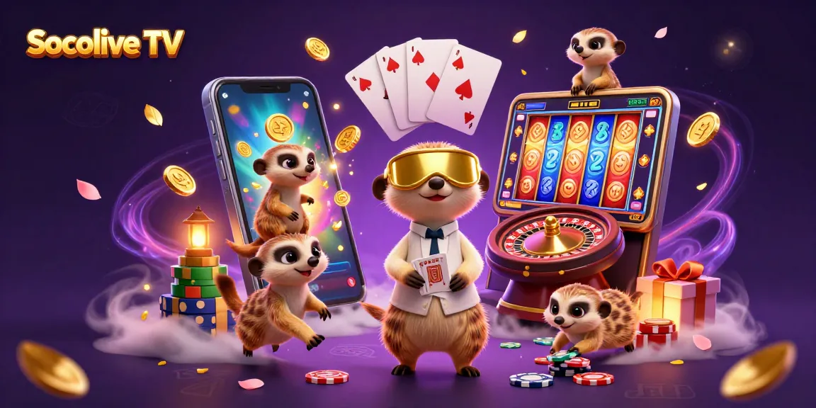 Socolive TV brings excitement alive as meerkats run a vibrant casino scene with lively gaming elements.
