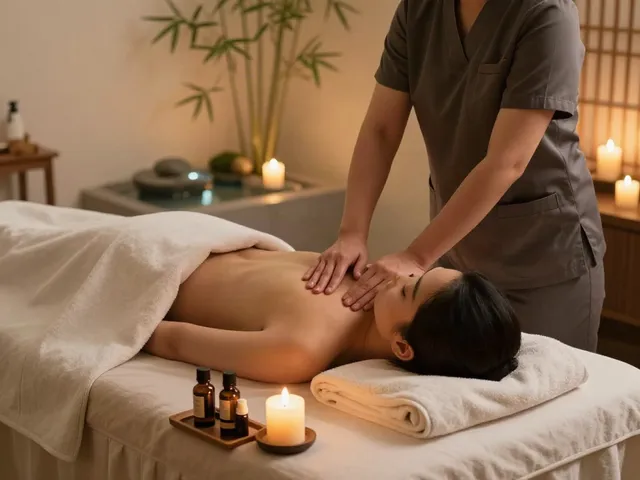 Relaxing 시흥출장마사지 session in a serene wellness spa with calming ambiance and essential oils.