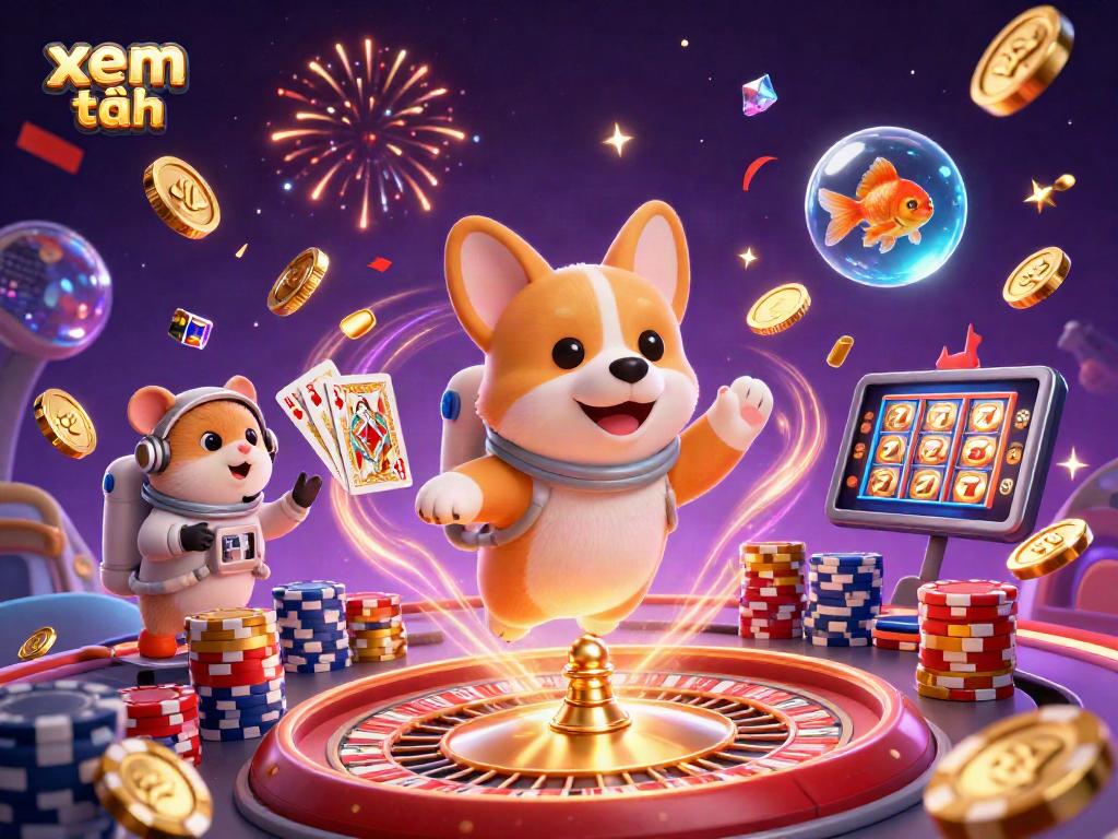 Xem thêm stunning visuals of an astronaut corgi and mission-control hamster in a casino scene.