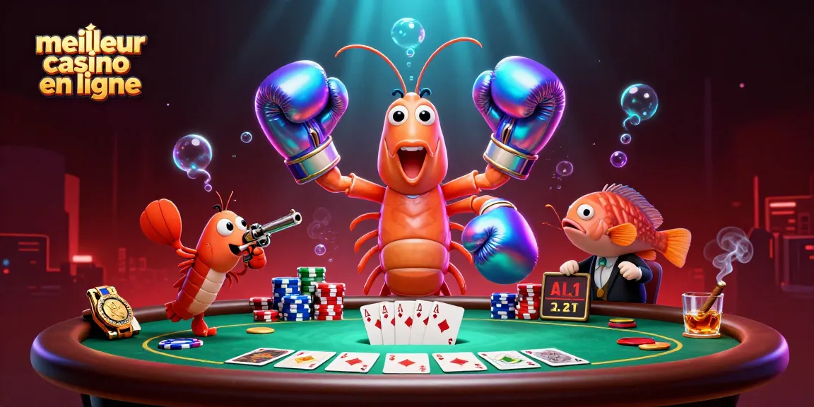 Une illustration dynamique représentant le meilleur casino en ligne avec un poisson mante en gants de boxe et ses compères.