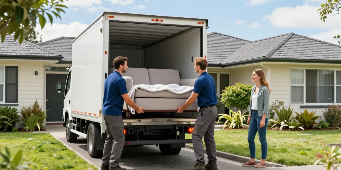Tauranga movers efficiently loading furniture into a truck outside a suburban home.