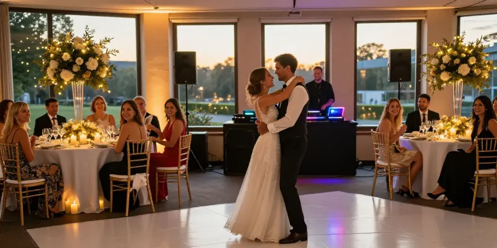 hochzeit DJ berlin brandenburg celebrating a joyful wedding reception with guests dancing and enjoying elegant decor
