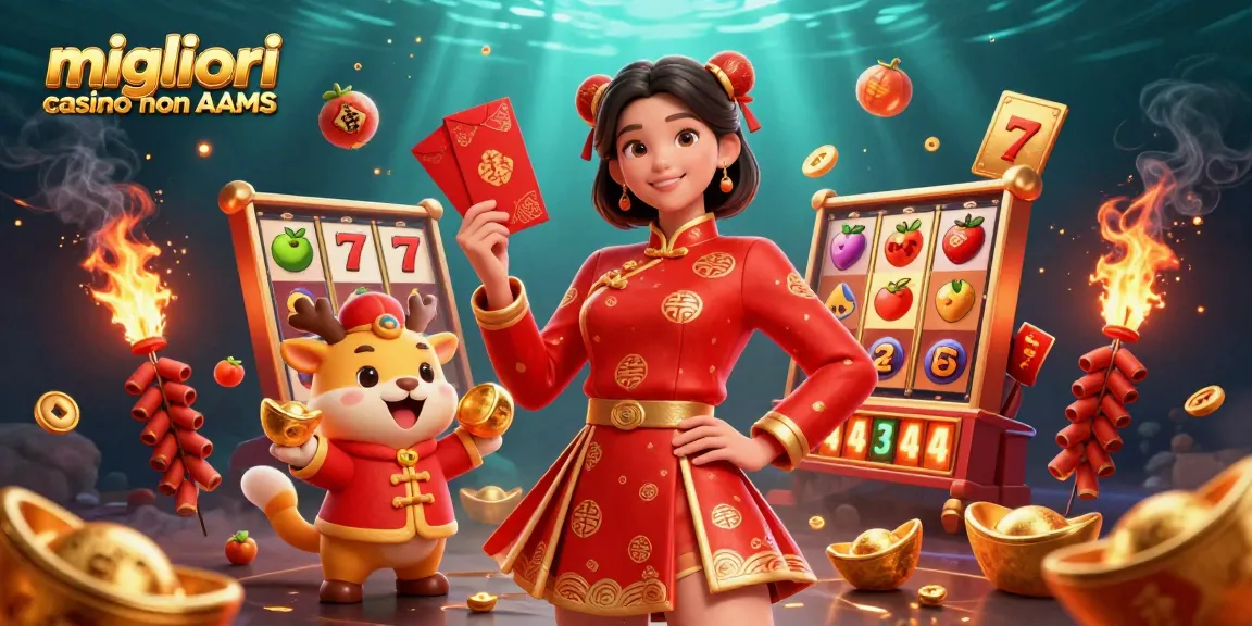 Vinci alla grande nei migliori casino non AAMS con una scena emozionante che rappresenta giochi da casinò ed elementi festivi.