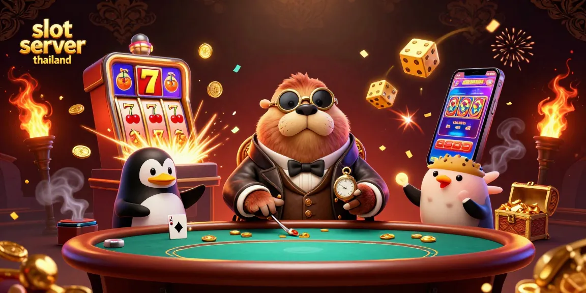 Join the casino fun with slot server thailand as cartoon creatures enjoy their poker game!