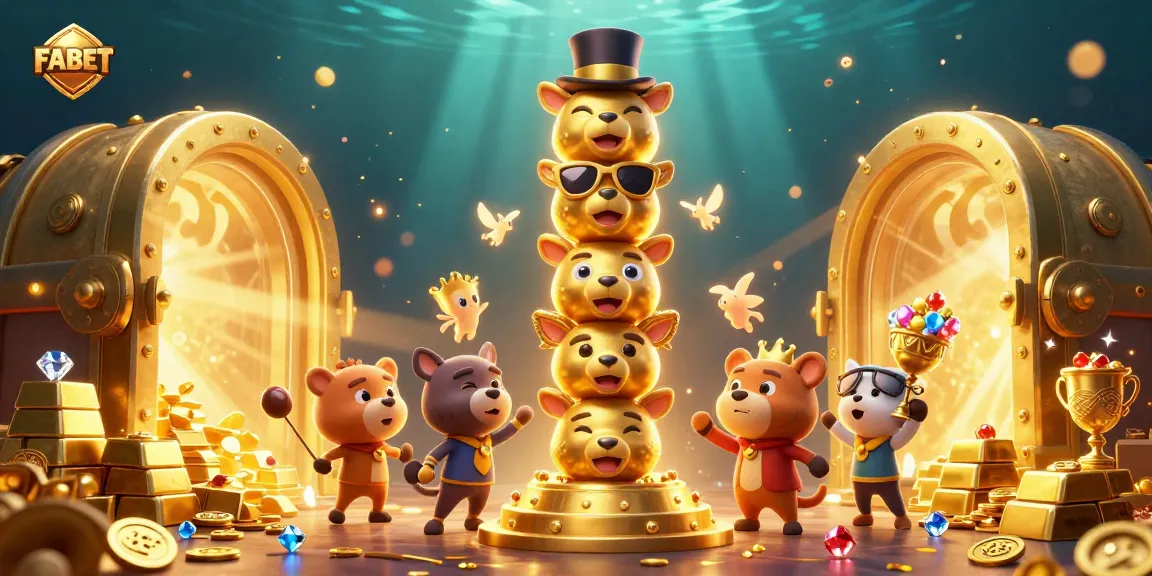 Experience FABET's vibrant energy with a 3D totem pole illustration set in a dazzling casino scene.