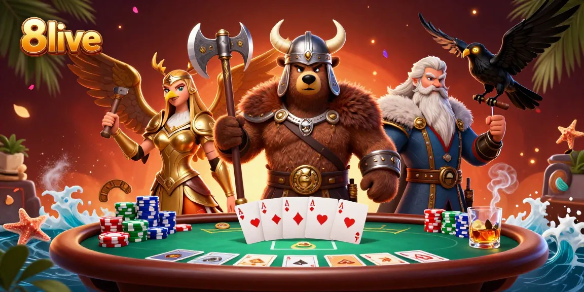 Engage in exciting gaming at 8live with a vibrant 3D illustration featuring dynamic casino action.