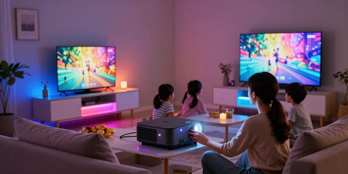 Proiector LED utilizat într-un living modern, creând o atmosferă confortabilă.