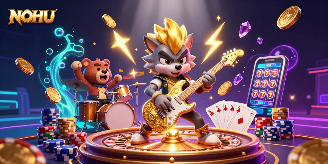 Experience thrilling gaming action at NOHU with stunning 3D graphics and vibrant casino elements.