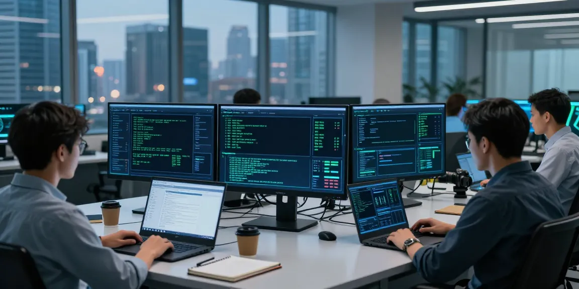Cybersecurity professionals analyzing network threat detection data in a modern operations center.