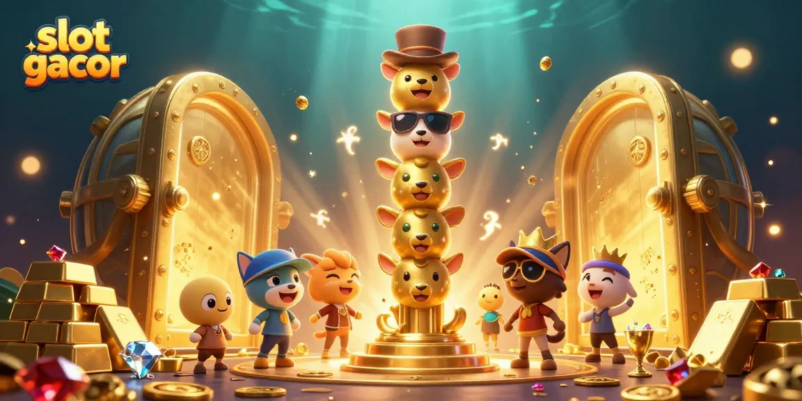 Engage with slot gacor excitement in this vibrant 3D casino illustration showcasing treasures and animated totem pole.