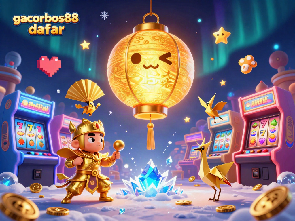 Experience the excitement of gacorbos88 daftar in a vibrant casino scene filled with golden symbols and animated characters.
