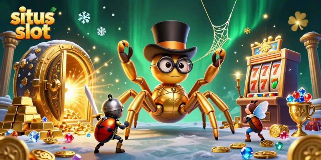 Engage with situs slot as a golden tarantula spins golden threads among spinning reels and treasure.