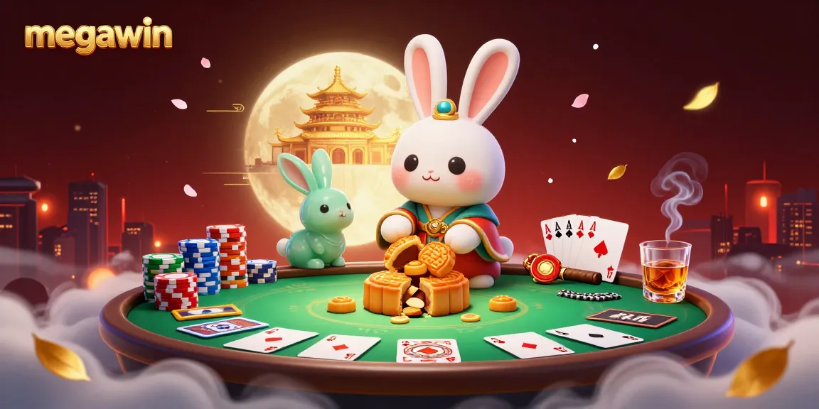 Experience a megawin with a moon rabbit and poker chips in this vibrant 3D casino illustration.