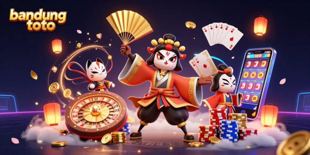 Experience the excitement of bandung toto with a vibrant casino-themed illustration featuring dynamic characters and symbols.