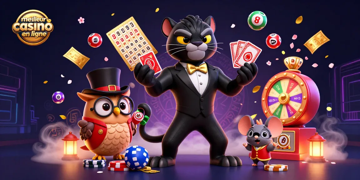 Interagissez avec le meilleur casino en ligne mettant en scène une panthère élégante, une chouette et une souris.