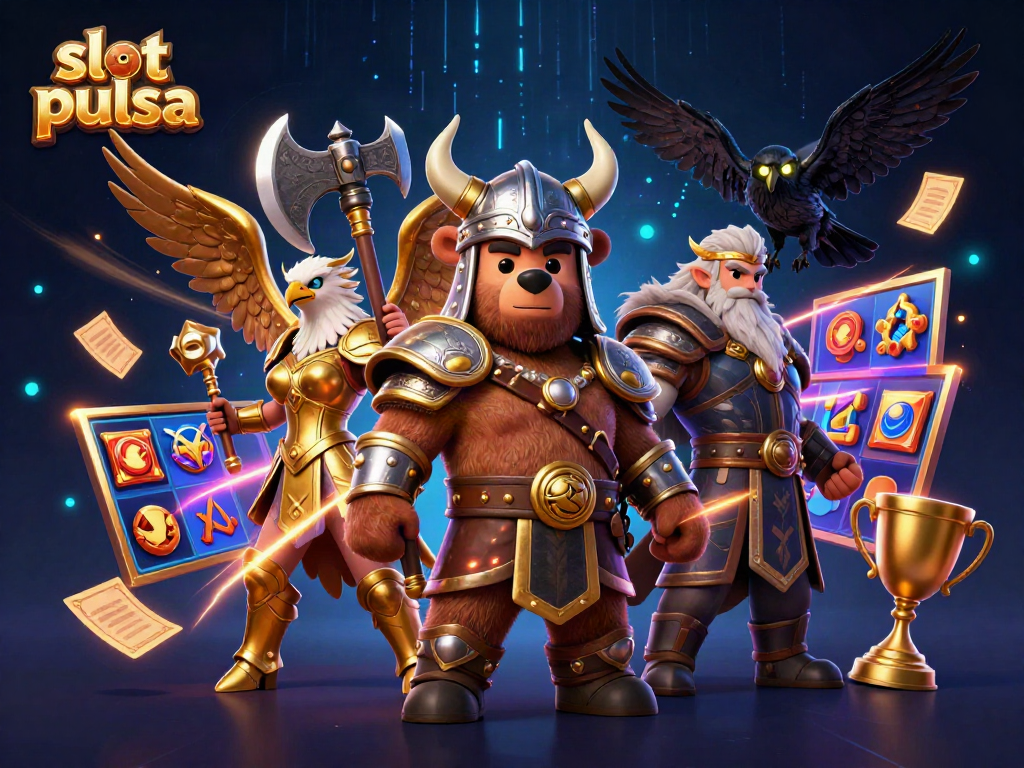 Menangkan slot pulsa Anda dengan mudah menggunakan simbol slot dan jackpot yang menarik pada ilustrasi kasino 3D ini.