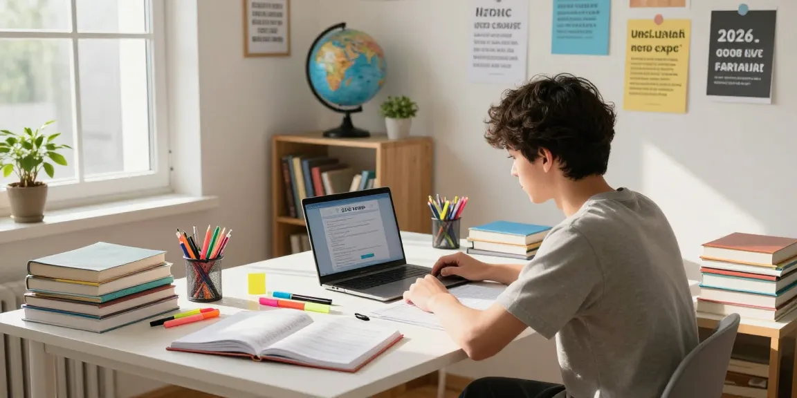 Student preparing for 2026 neco expo in a bright study space.
