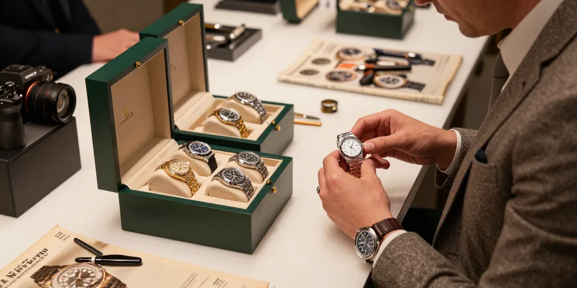 Examination of high-quality replica watches showcasing luxury details and craftsmanship.