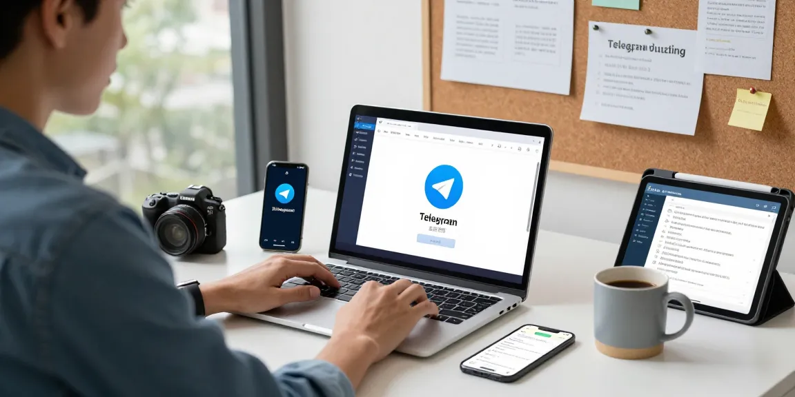 Setting up Telegram in Chinese on a laptop showing telegram chinese latest guide features.