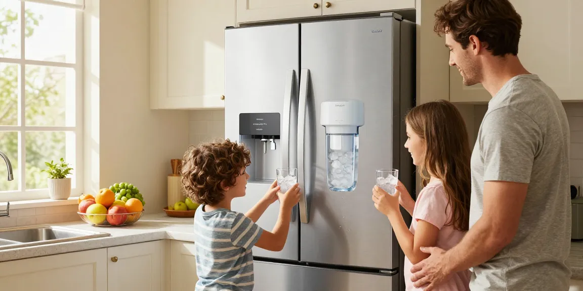 Waterdrop Plus 4396508 Refrigerator Water Filter seen in a family kitchen, highlighting its role in providing clean drinking water and ice.