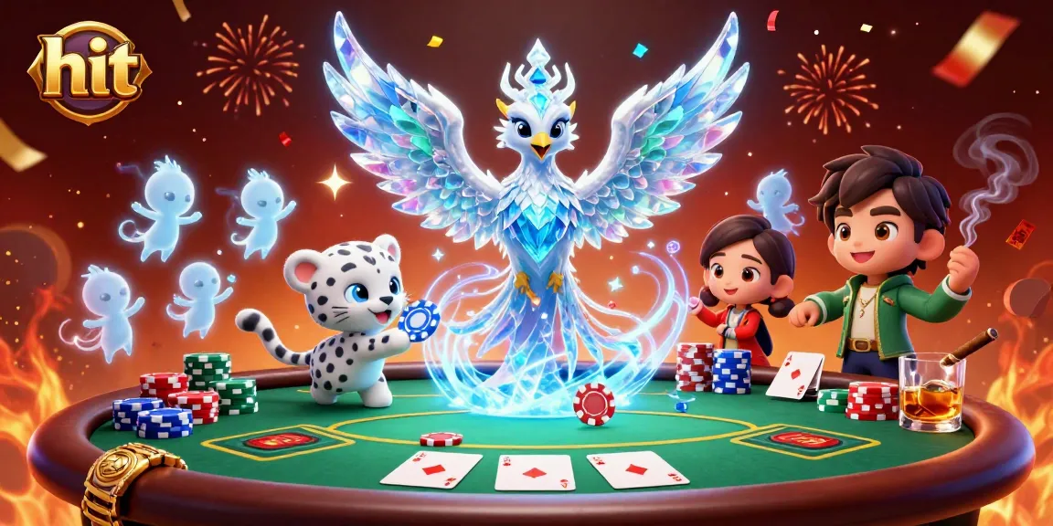 Hit at the casino with a dynamic scene featuring an ice phoenix and poker elements shining brightly.