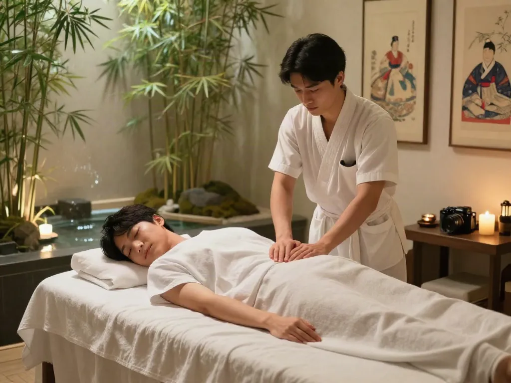 서울 오피에 대한 편안한 경험을 느끼는 여행자의 모습. 서울에서의 힐링을 상징하는 이미지입니다. https://www.danbamop.com/seoul-op
