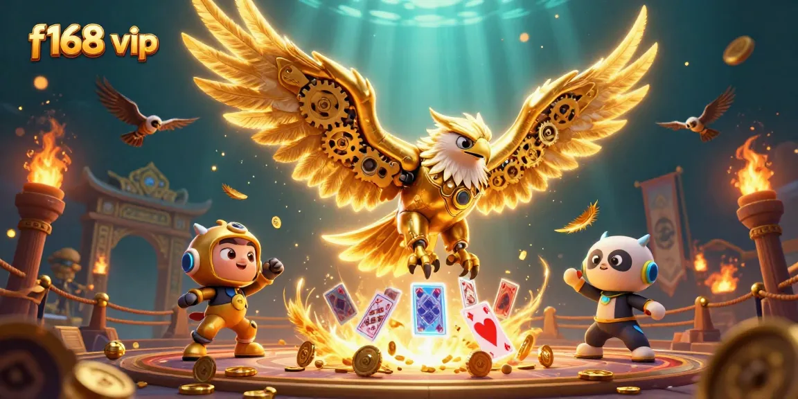 Experience thrilling gameplay at f168 vip with dynamic holographic cards and a cybernetic eagle in action.