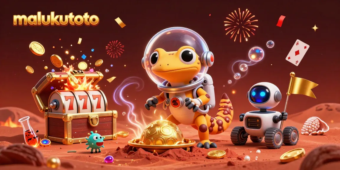 Experience malukutoto's vibrant casino adventures with a Martian gecko amidst treasures and lively celebrations.