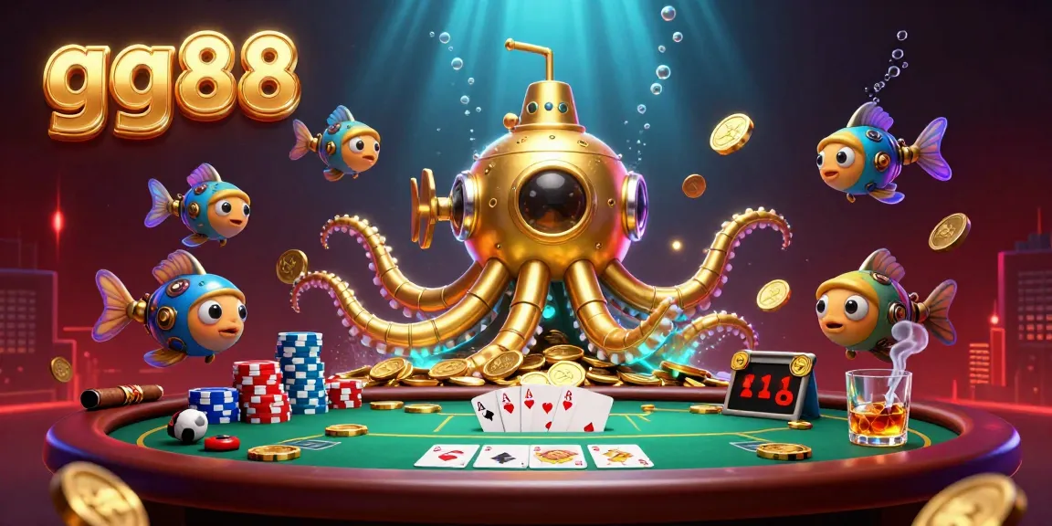 Experience thrilling gambling action with gg88's vibrant 3D kraken submarine scene.