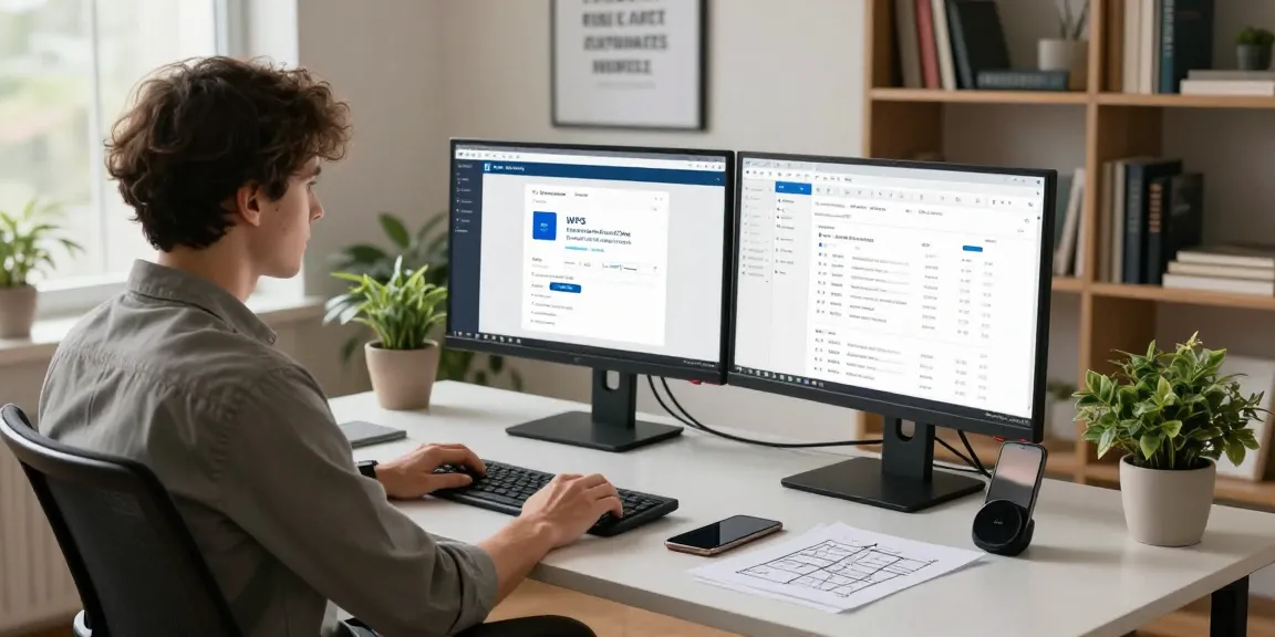 WPS Download interface displayed on a modern desk setup, showcasing productivity tools and a focused workspace atmosphere.