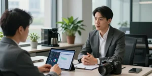 Consultation scene on how to recover lost crypto in a modern office setting with professional guidance.