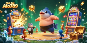 Engage with the exciting world of Nhà Cái Alo789, featuring vibrant cockfighting action, dynamic gaming elements, and energetic characters.