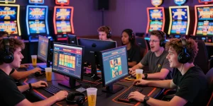 Exciting online gaming scene with 鉅城娛樂 players immersed in diverse casino games, showcasing vibrant graphics and interactive experience.