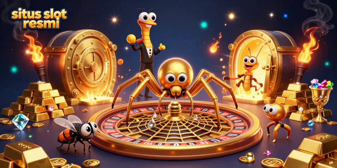 Experience situs slot resmi with vibrant action as the golden spider spins luck at the roulette.