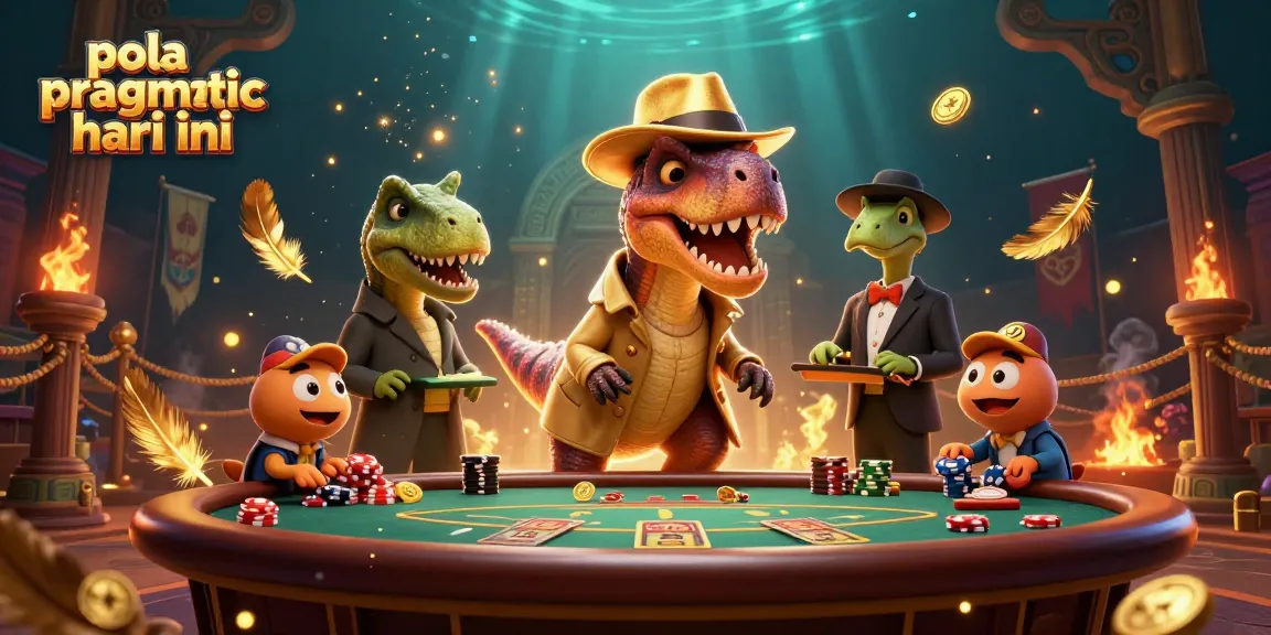 Join the action in pola pragmatic hari ini with a dinosaur card counter at the blackjack table surrounded by casino thrills.