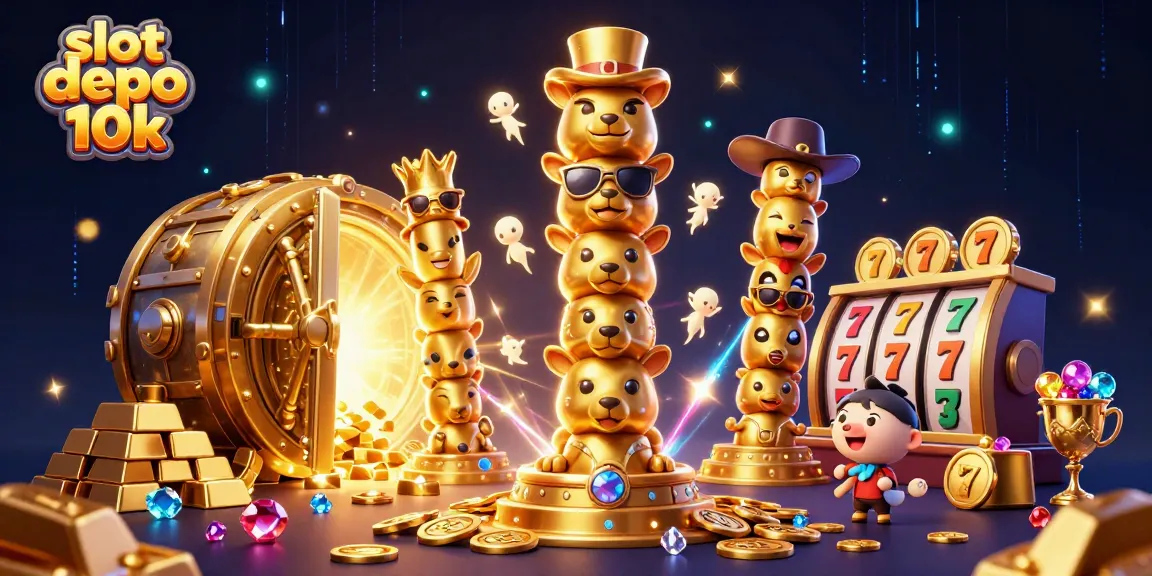 Experience the excitement of slot depo 10k with a vibrant 3D illustration showcasing engaging casino elements and characters.